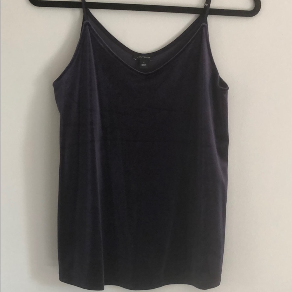 Ann Taylor Navy V-Neck Velvet Tank